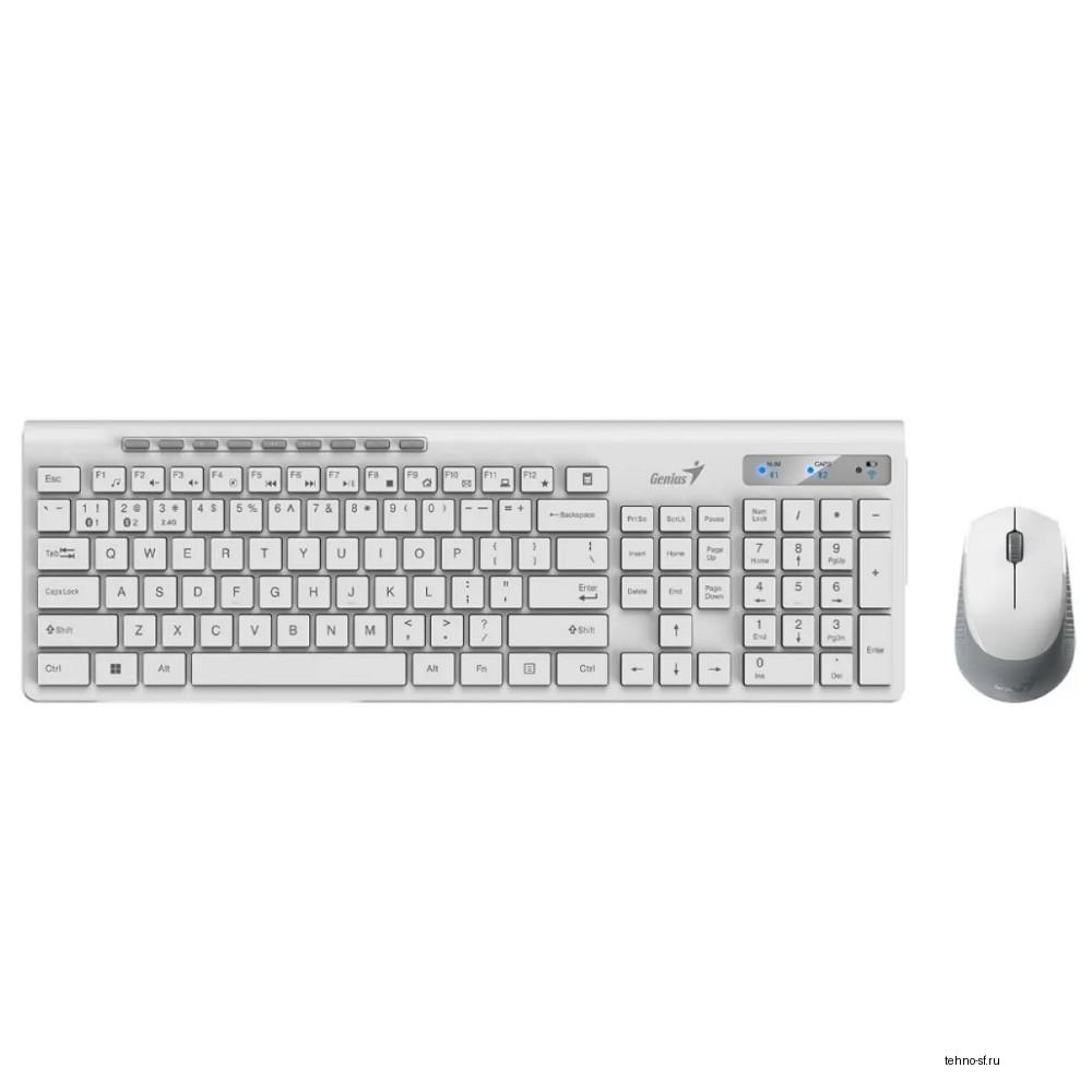 Клавиатура + мышь Genius Smart Slimstar 8230 WHITE {USB,1 мини-ресивер на оба устройства,104 кл кнопка SmartGenius,  мембранная,800-1600 DPI} [31340015402]