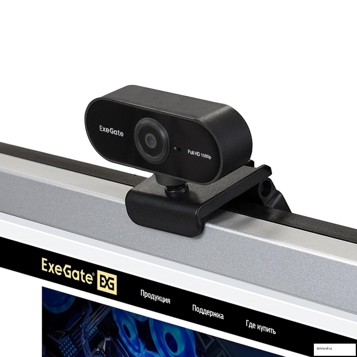 ExeGate Stream C925 Full HD (2Мп, 1920х1080, 1080P, 30fps, поддержка H.264, фиксированный фокус, 4-линзовый объектив, микрофон с шумоподавлением, универсальное крепление, USB, кабель 1,5 м