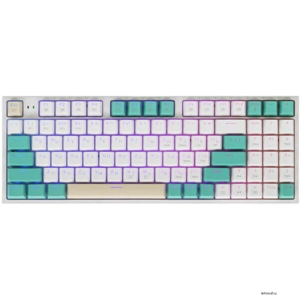 Повреждение упаковки Redragon Беспроводная клавиатура Veigar BT/2.4G/пров.,RGB,бело-голубой [71476]